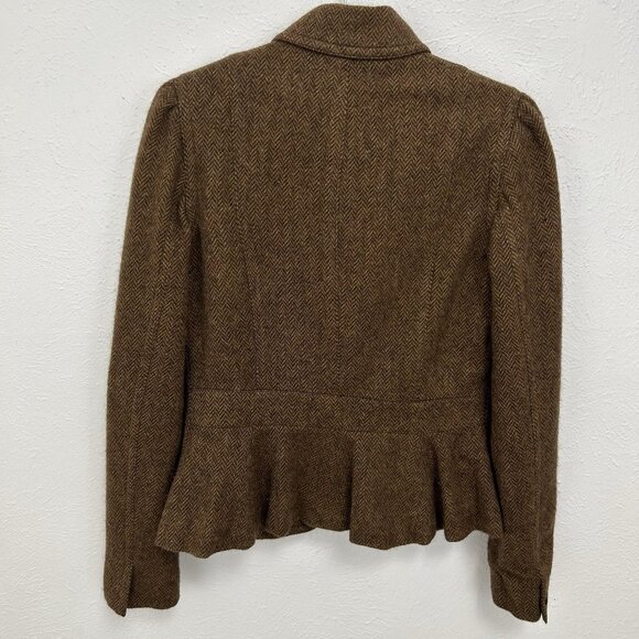 Ralph Lauren Rugby Fitted Tweed Blazer Sz 4 Brown Herringbone Equestrian Celine - Picture 9 of 12